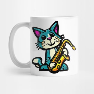 Jazzy Cat Saxophonist Art Mug